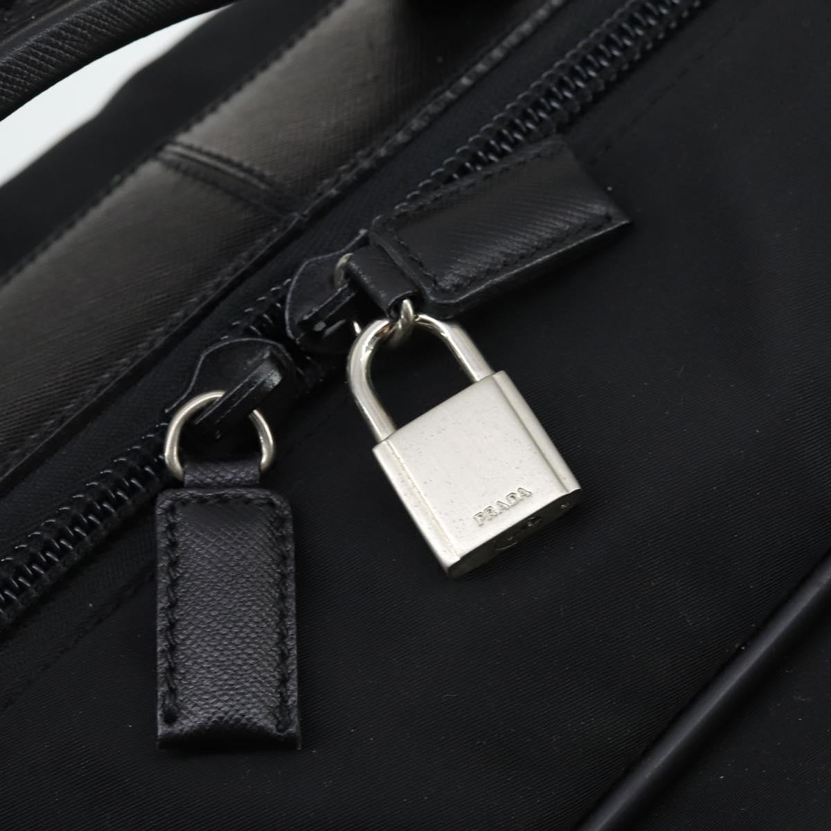PRADA Boston Bag Nylon Black Silver Auth 162424