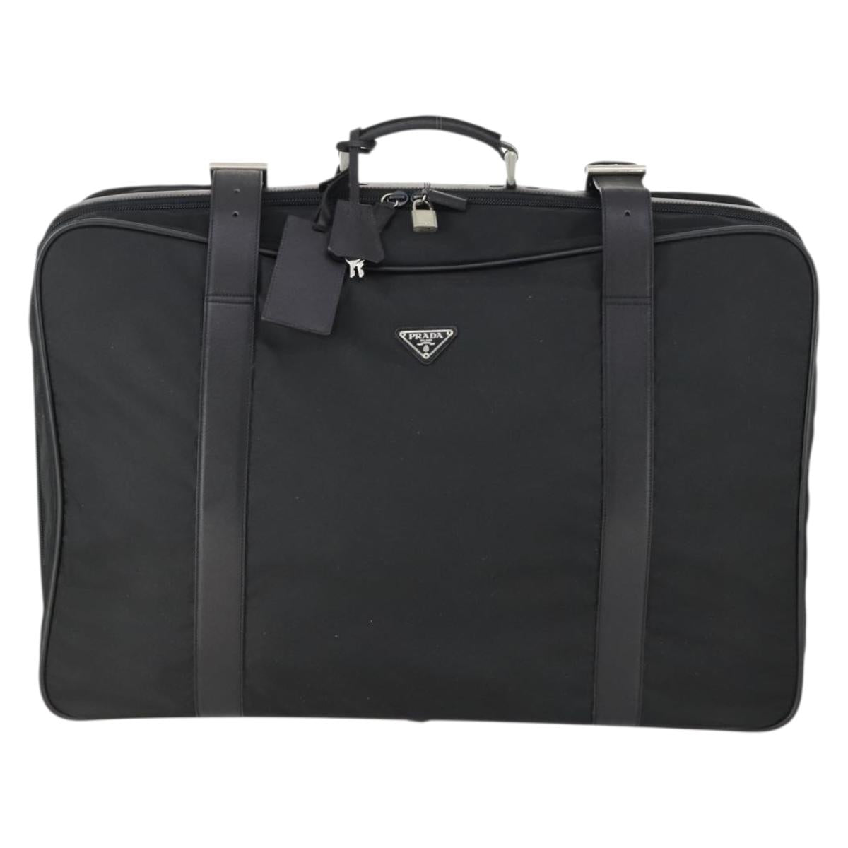 PRADA Boston Bag Nylon Black Silver Auth 162424
