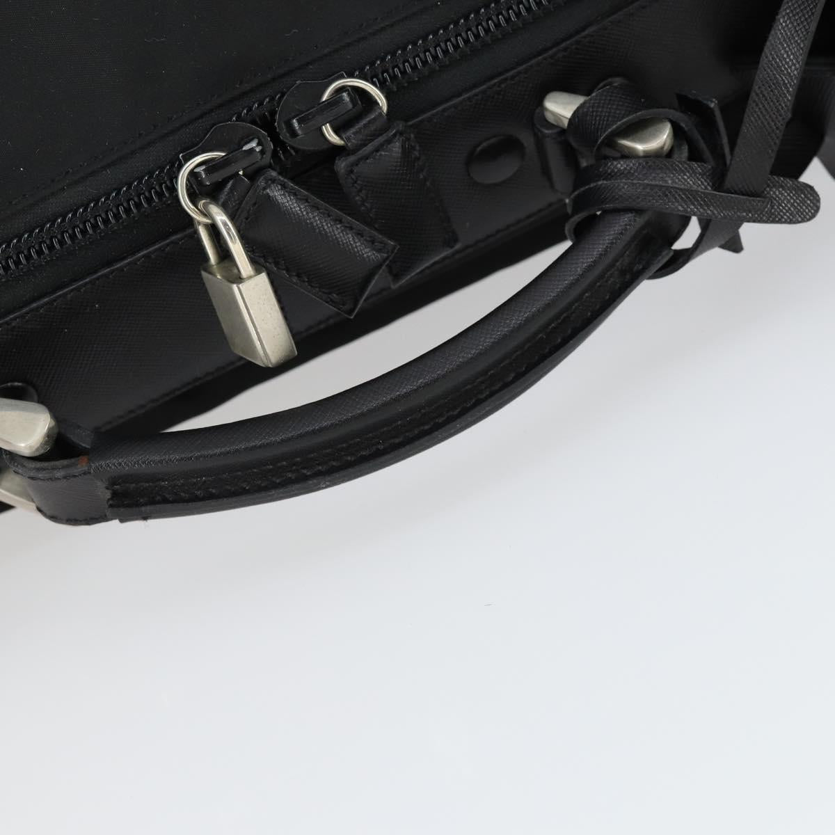 PRADA Boston Bag Nylon Black Silver Auth 162424