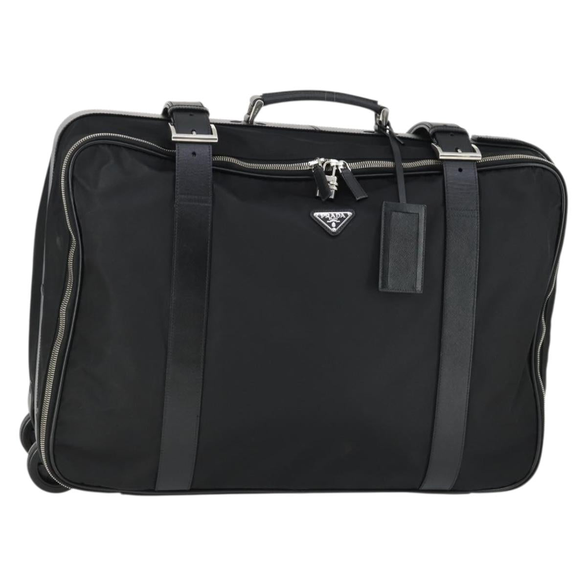 PRADA Suitcase Nylon Black Silver Auth 162425
