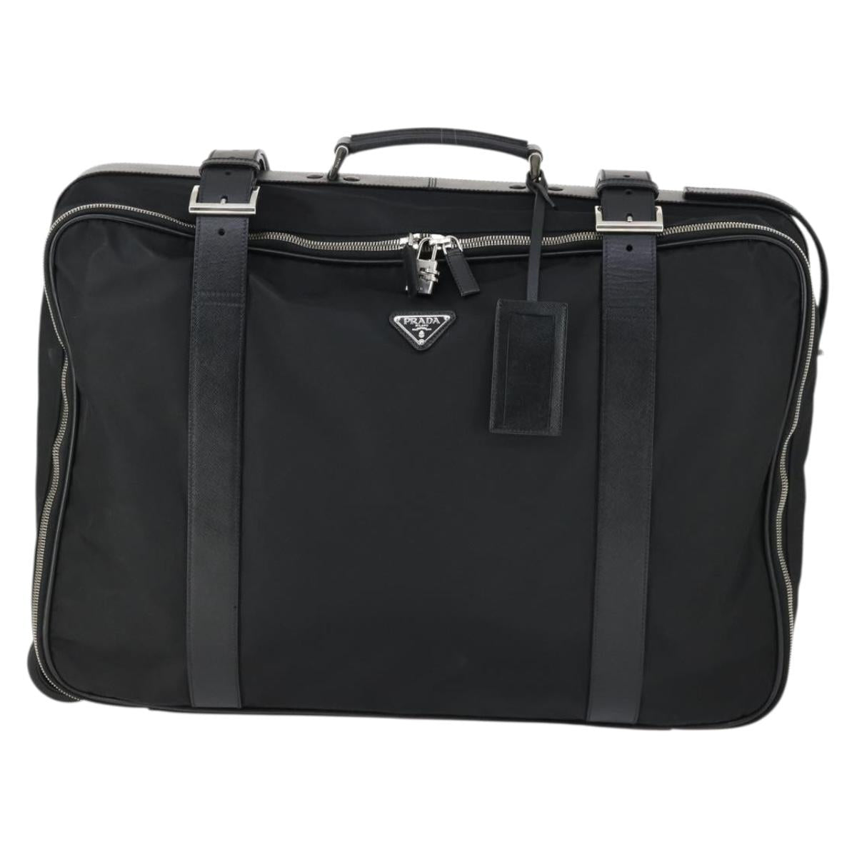 PRADA Suitcase Nylon Black Silver Auth 162425