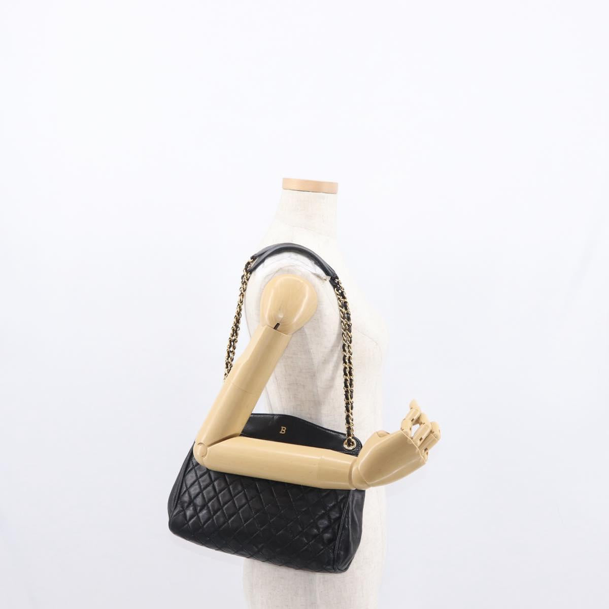 BALLY Chain Shoulder Bag Leather Black Gold Auth 162445
