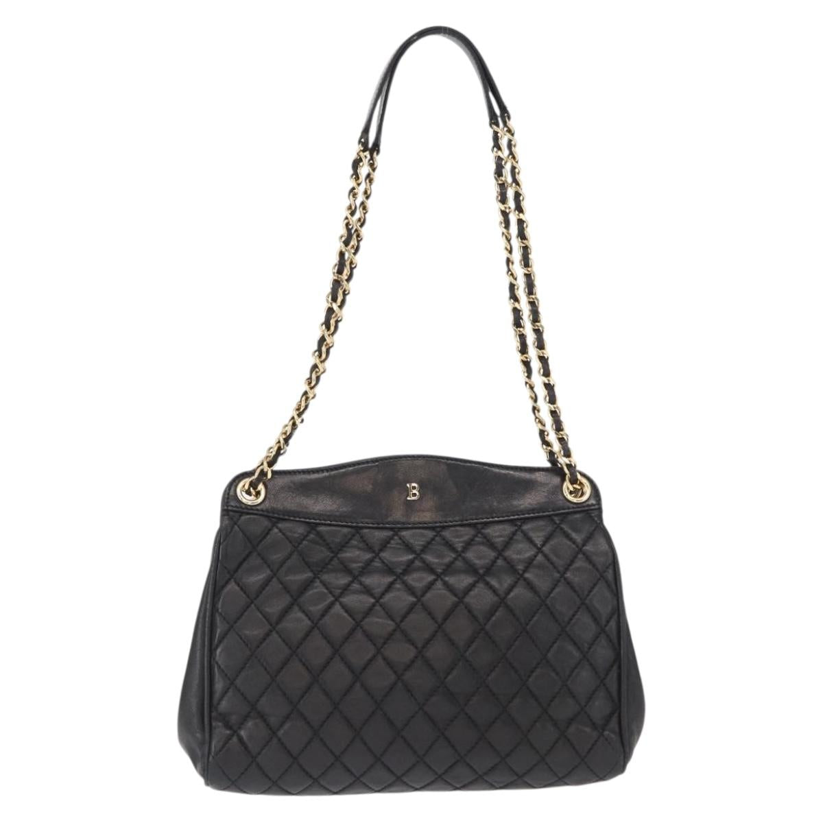 BALLY Chain Shoulder Bag Leather Black Gold Auth 162445