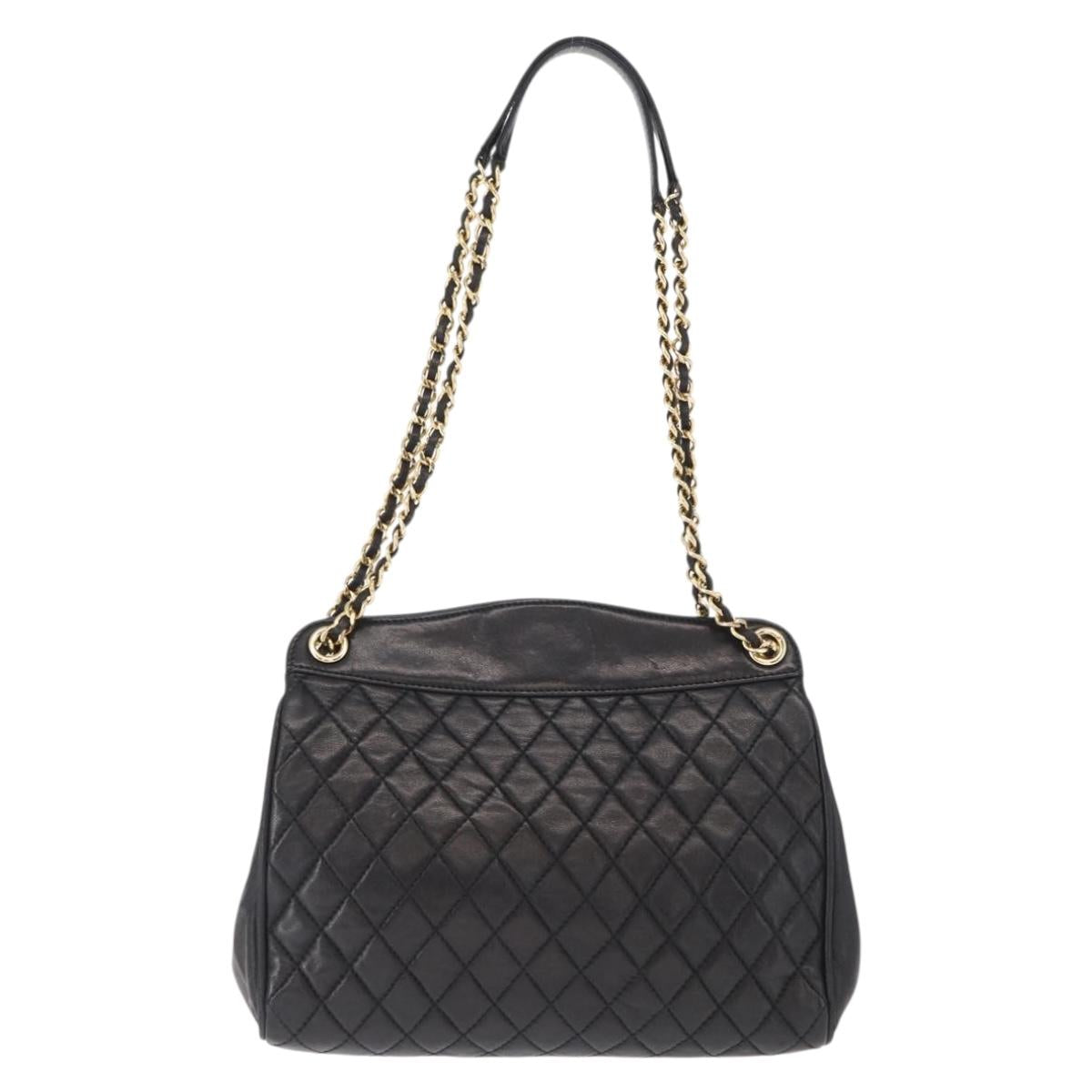 BALLY Chain Shoulder Bag Leather Black Gold Auth 162445