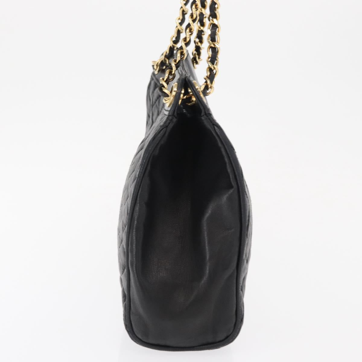 BALLY Chain Shoulder Bag Leather Black Gold Auth 162445