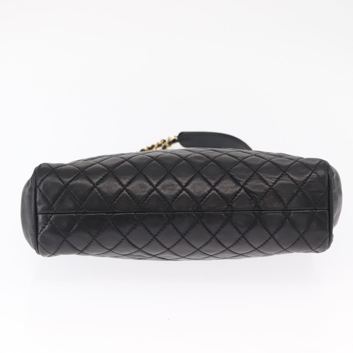 BALLY Chain Shoulder Bag Leather Black Gold Auth 162445