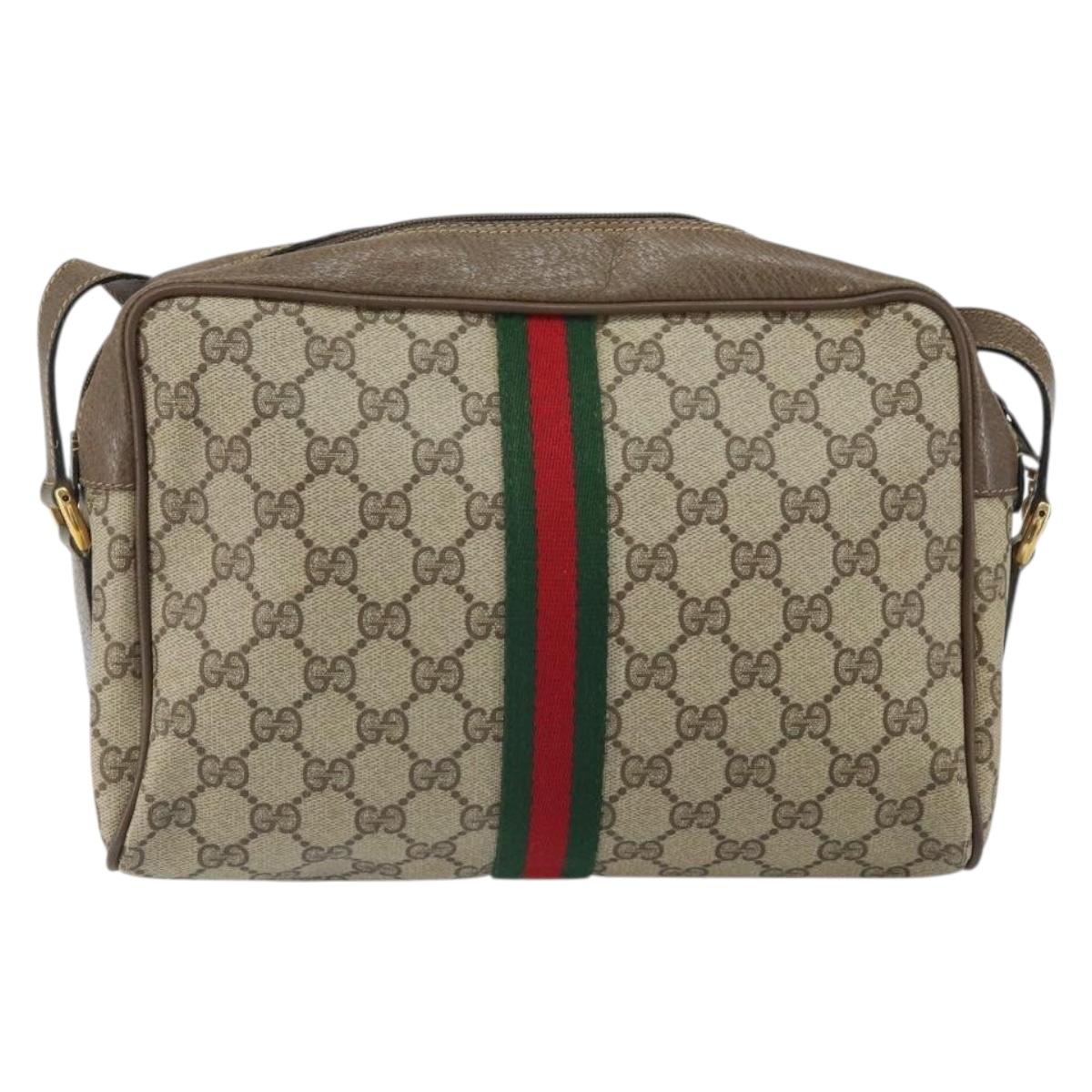 GUCCI GG Supreme Web Sherry Line Bag PVC Beige Gold 24 02 005 Auth 162455