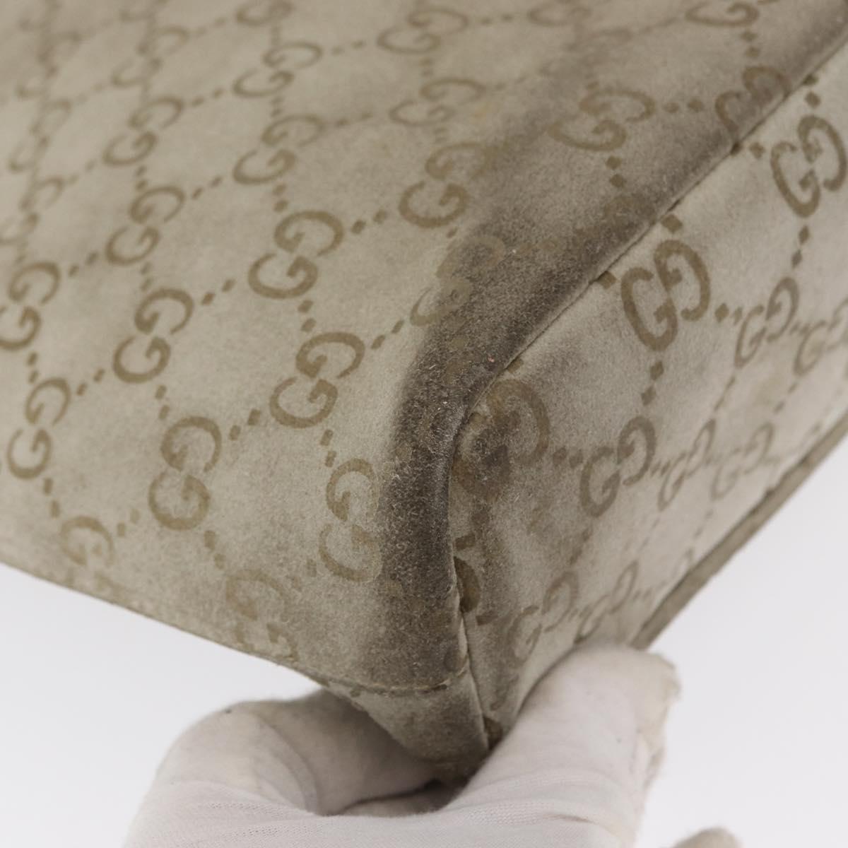 GUCCI GG Canvas Tote Bag Suede Beige Silver Auth 162462