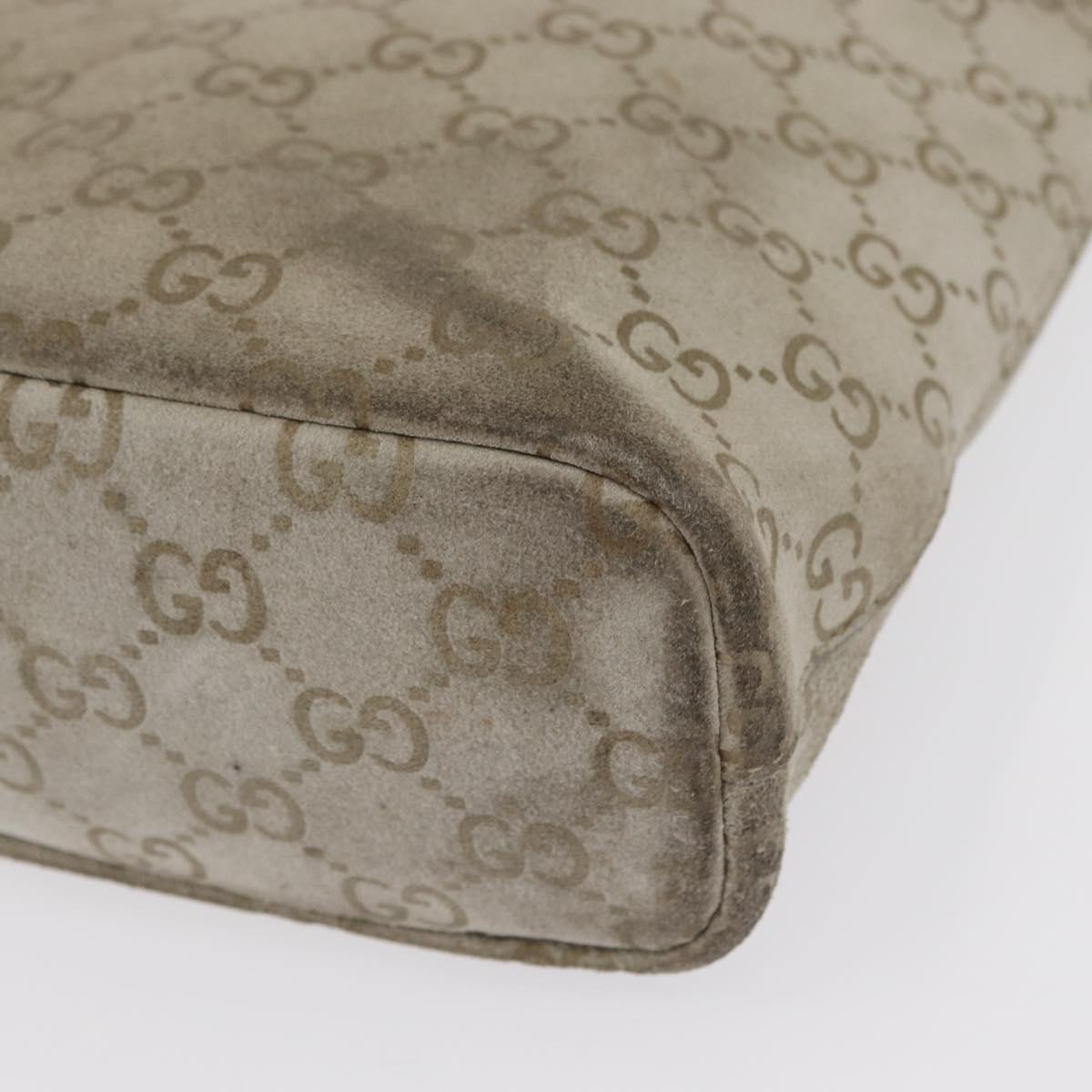 GUCCI GG Canvas Tote Bag Suede Beige Silver Auth 162462