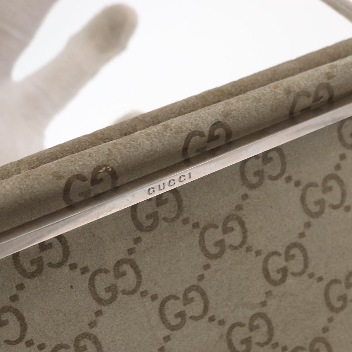 GUCCI GG Canvas Tote Bag Suede Beige Silver Auth 162462