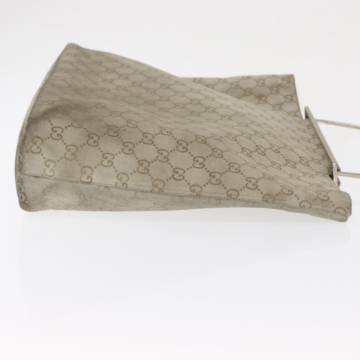 GUCCI GG Canvas Tote Bag Suede Beige Silver Auth 162462