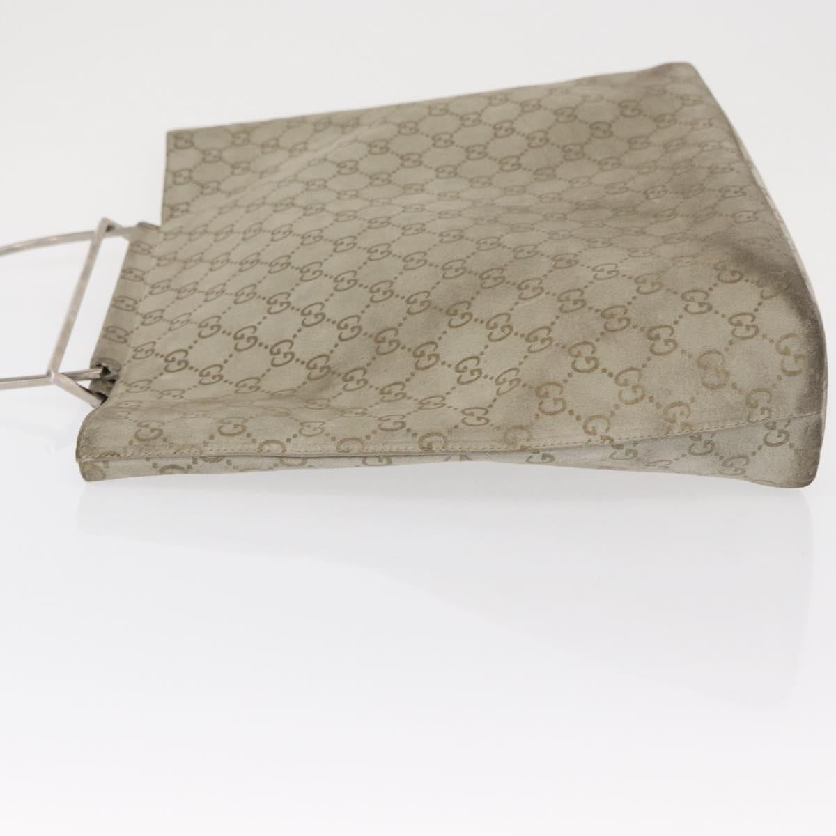 GUCCI GG Canvas Tote Bag Suede Beige Silver Auth 162462