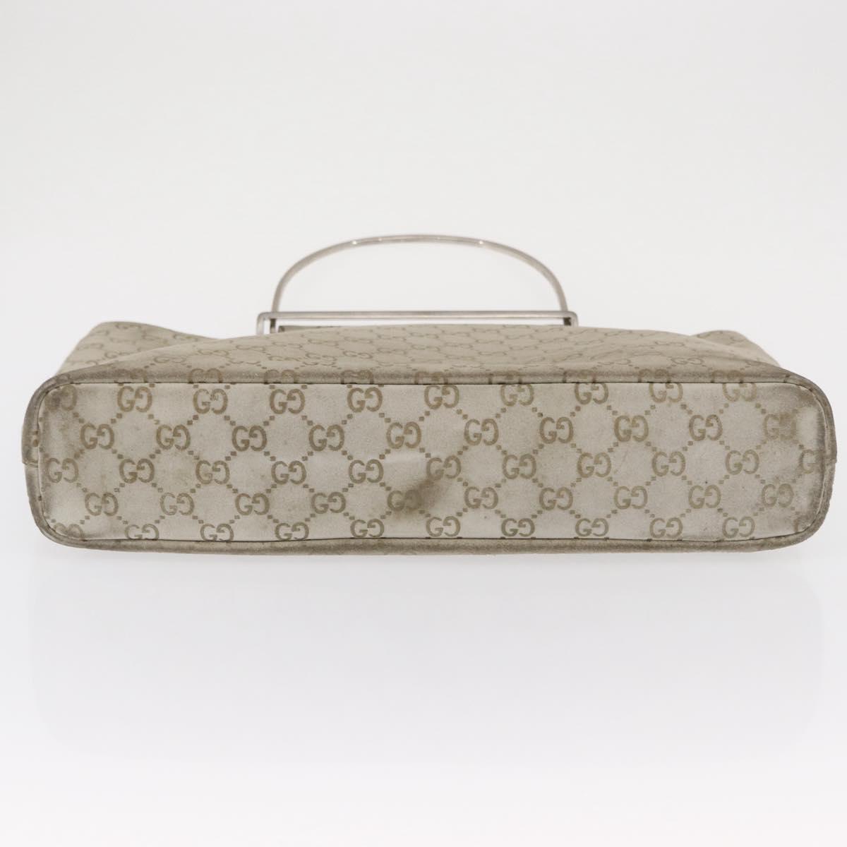 GUCCI GG Canvas Tote Bag Suede Beige Silver Auth 162462
