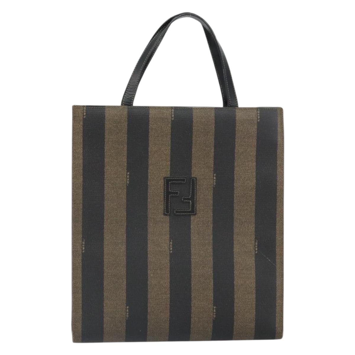 FENDI Pecan Canvas Tote Bag Brown Black Auth 162463