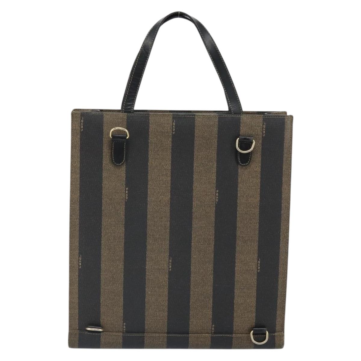 FENDI Pecan Canvas Tote Bag Brown Black Auth 162463