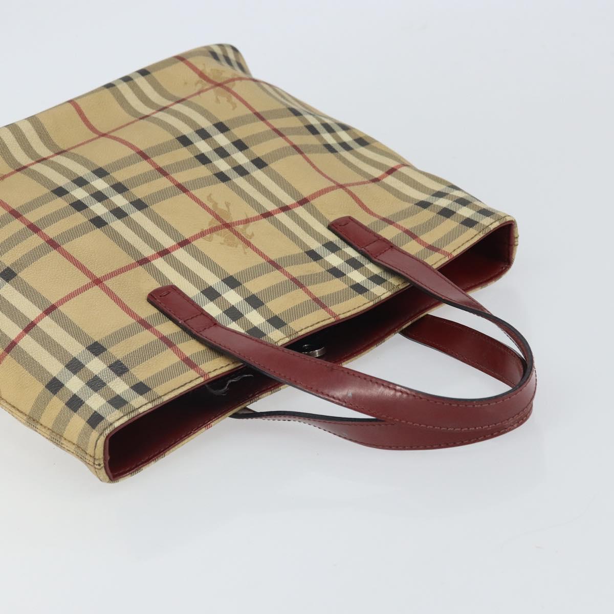 BURBERRY Nova Check Tote Bag PVC Beige Silver Auth 162465