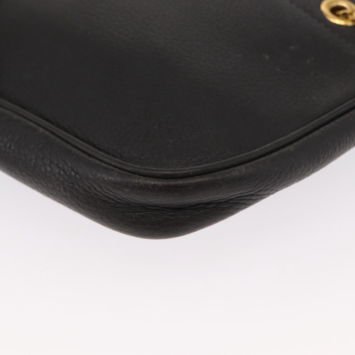 DELVAUX Chain Shoulder Bag Leather Black Gold Auth 162472