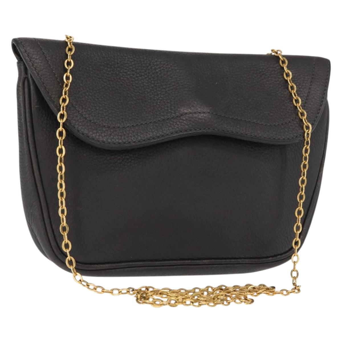 DELVAUX Chain Shoulder Bag Leather Black Gold Auth 162472