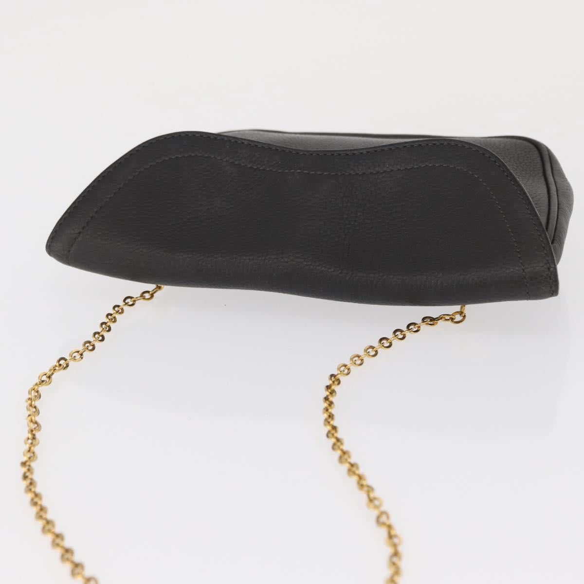 DELVAUX Chain Shoulder Bag Leather Black Gold Auth 162472