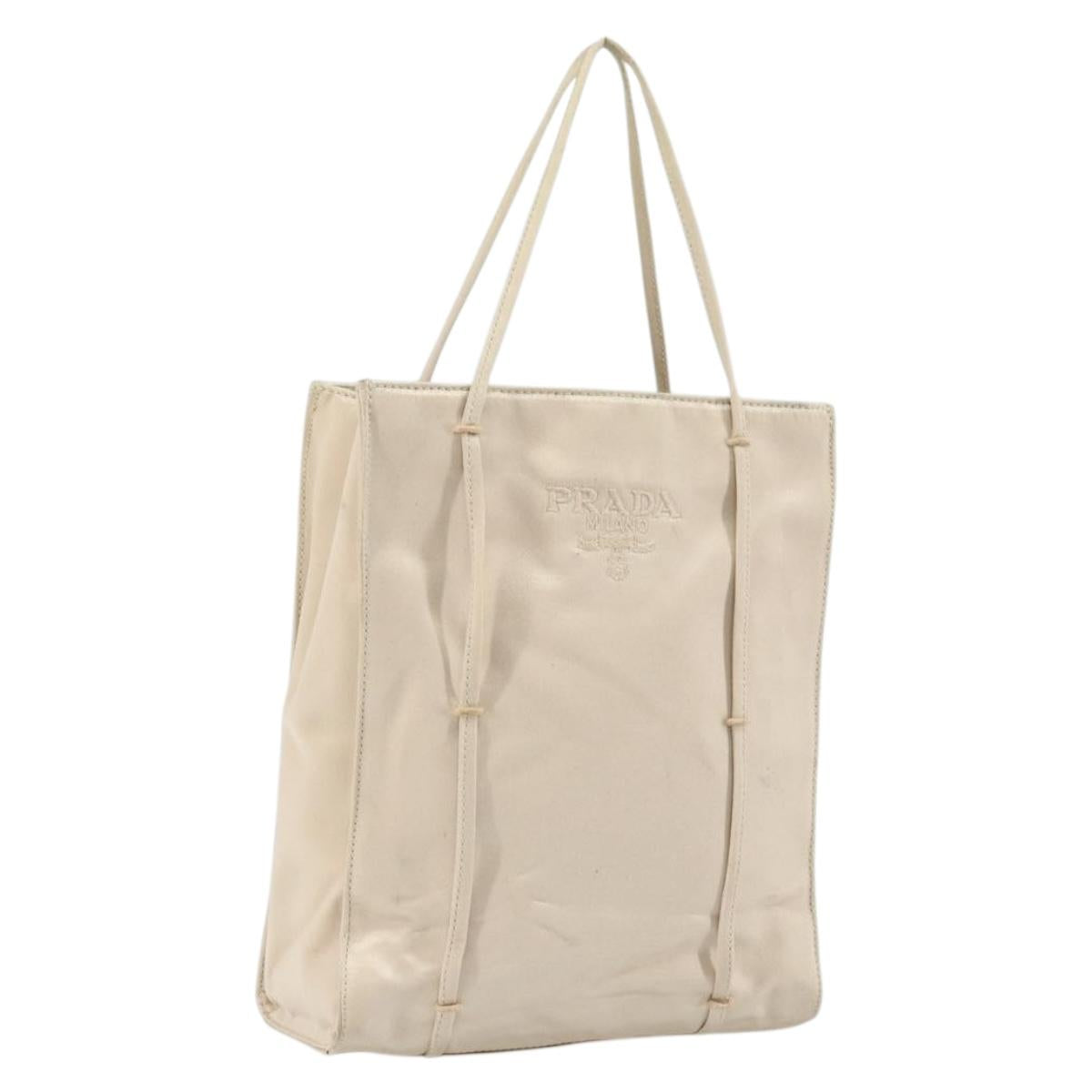 PRADA Hand Bag Satin Beige Auth 162473