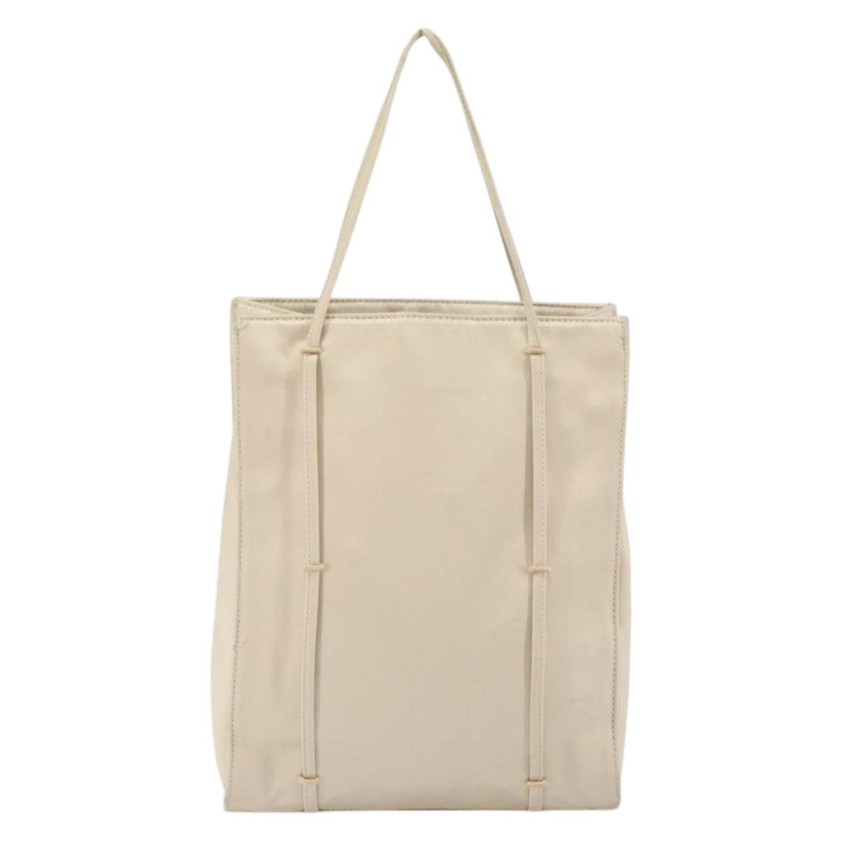 PRADA Hand Bag Satin Beige Auth 162473