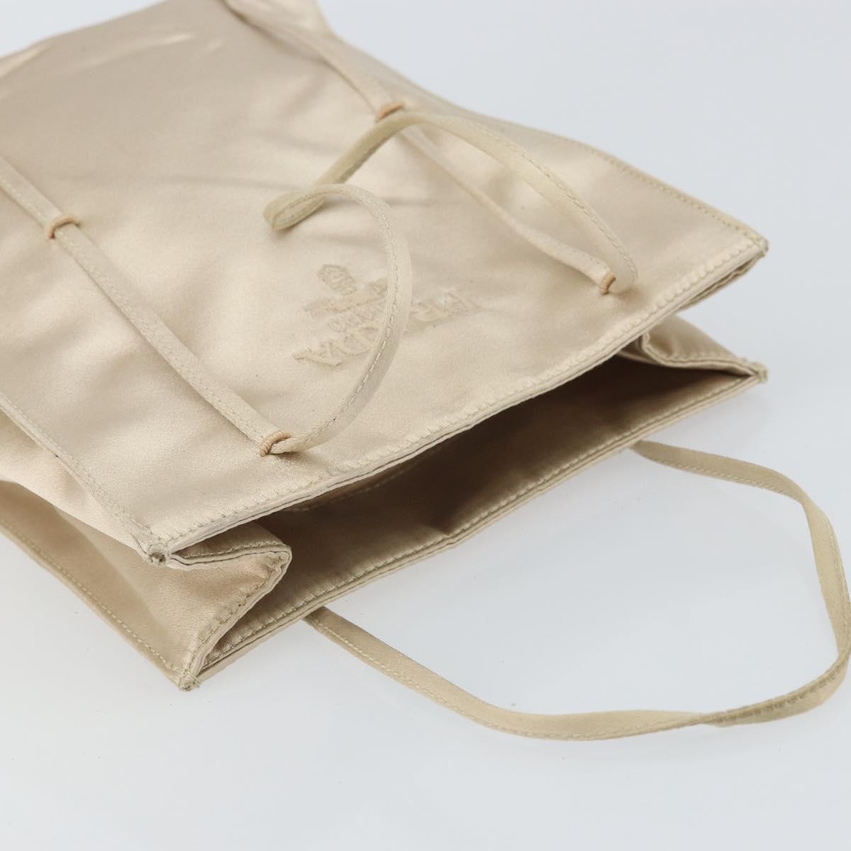 PRADA Hand Bag Satin Beige Auth 162473