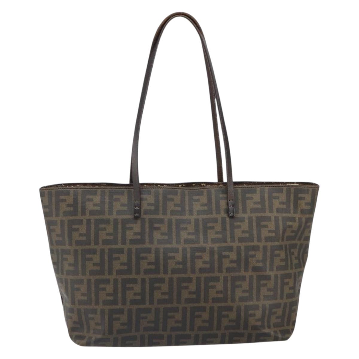 FENDI Zucca Canvas Tote Bag Black Brown Auth 162502