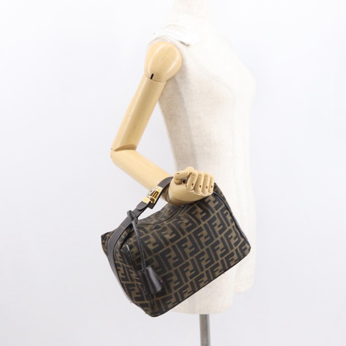 FENDI Zucca Canvas Hand Bag Black Brown Auth 162503