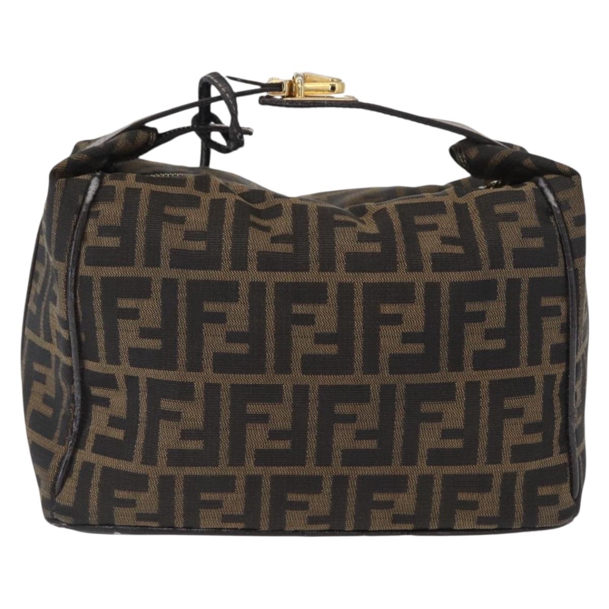 FENDI Zucca Canvas Hand Bag Black Brown Auth 162503