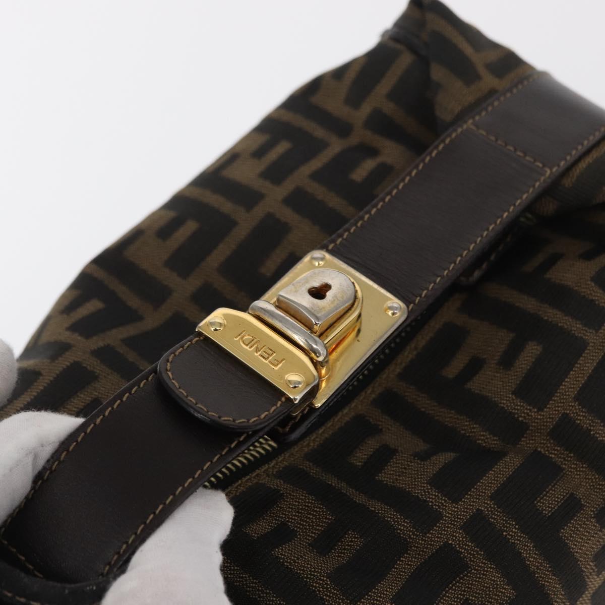 FENDI Zucca Canvas Hand Bag Black Brown Auth 162503