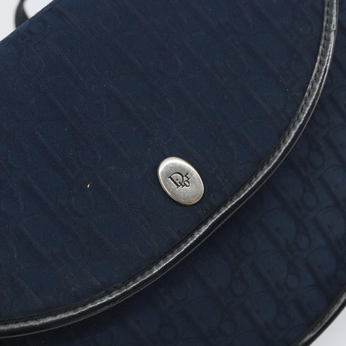 Christian Dior Trotter Canvas Shoulder Bag Navy Gold Auth 162505