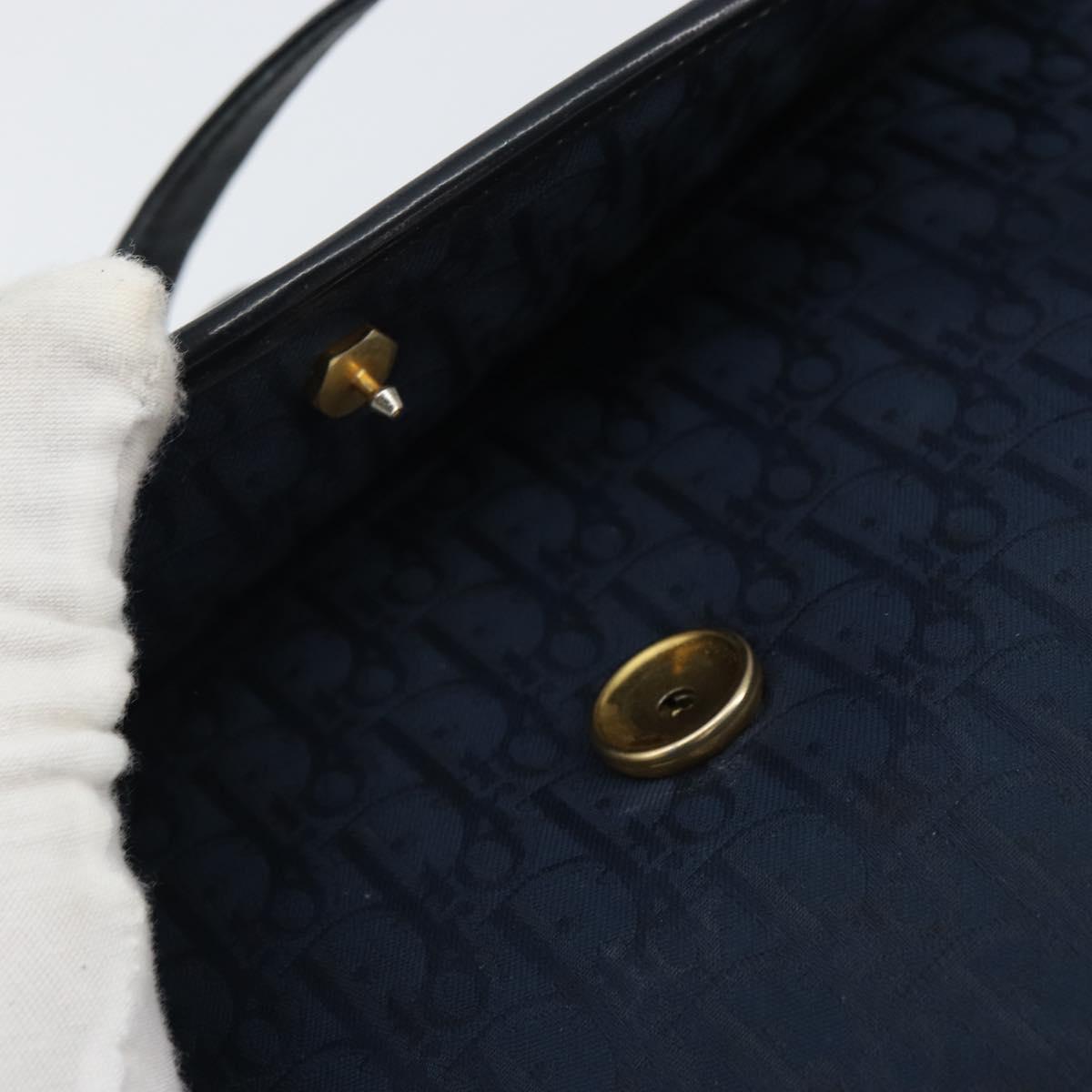 Christian Dior Trotter Canvas Shoulder Bag Navy Gold Auth 162505
