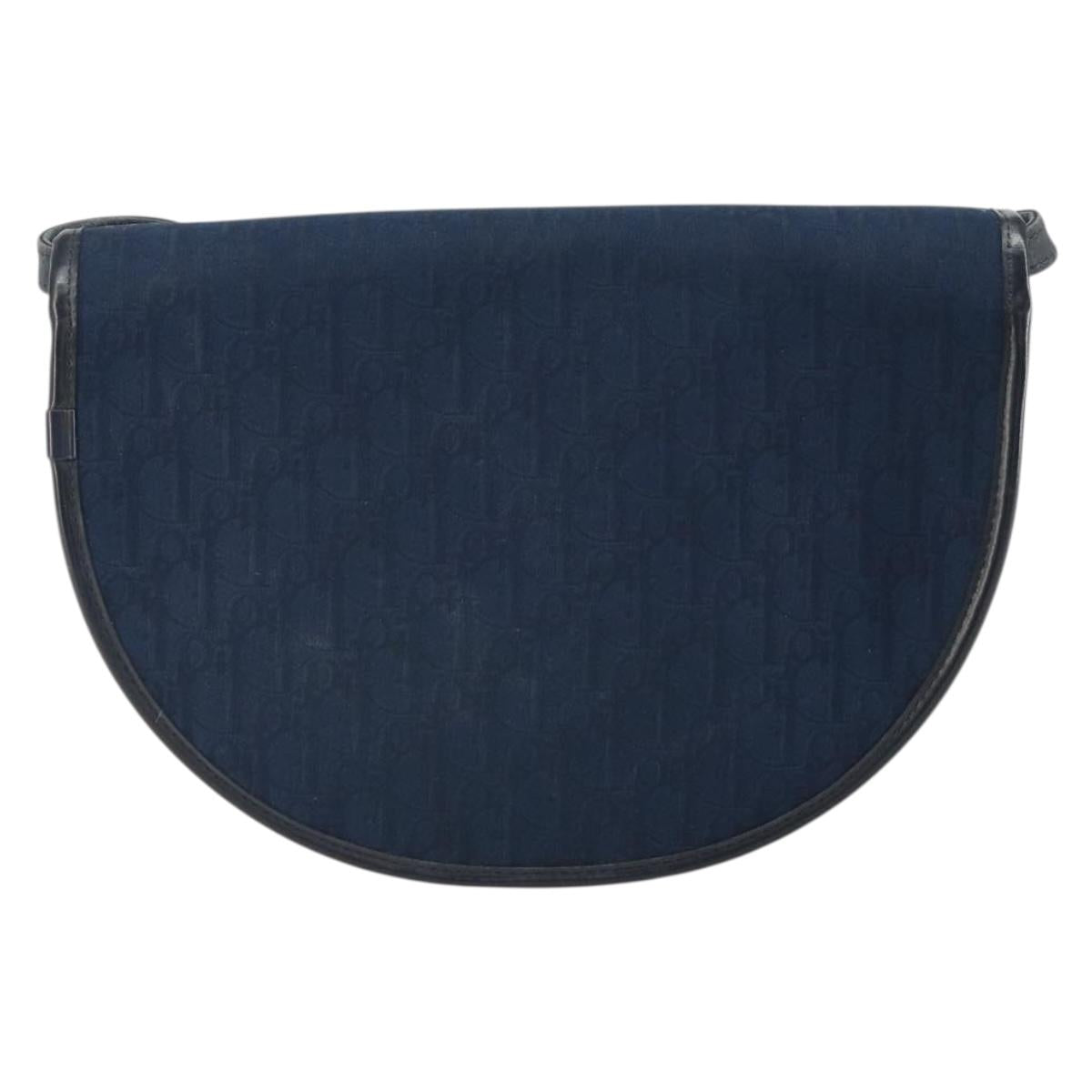 Christian Dior Trotter Canvas Shoulder Bag Navy Gold Auth 162505