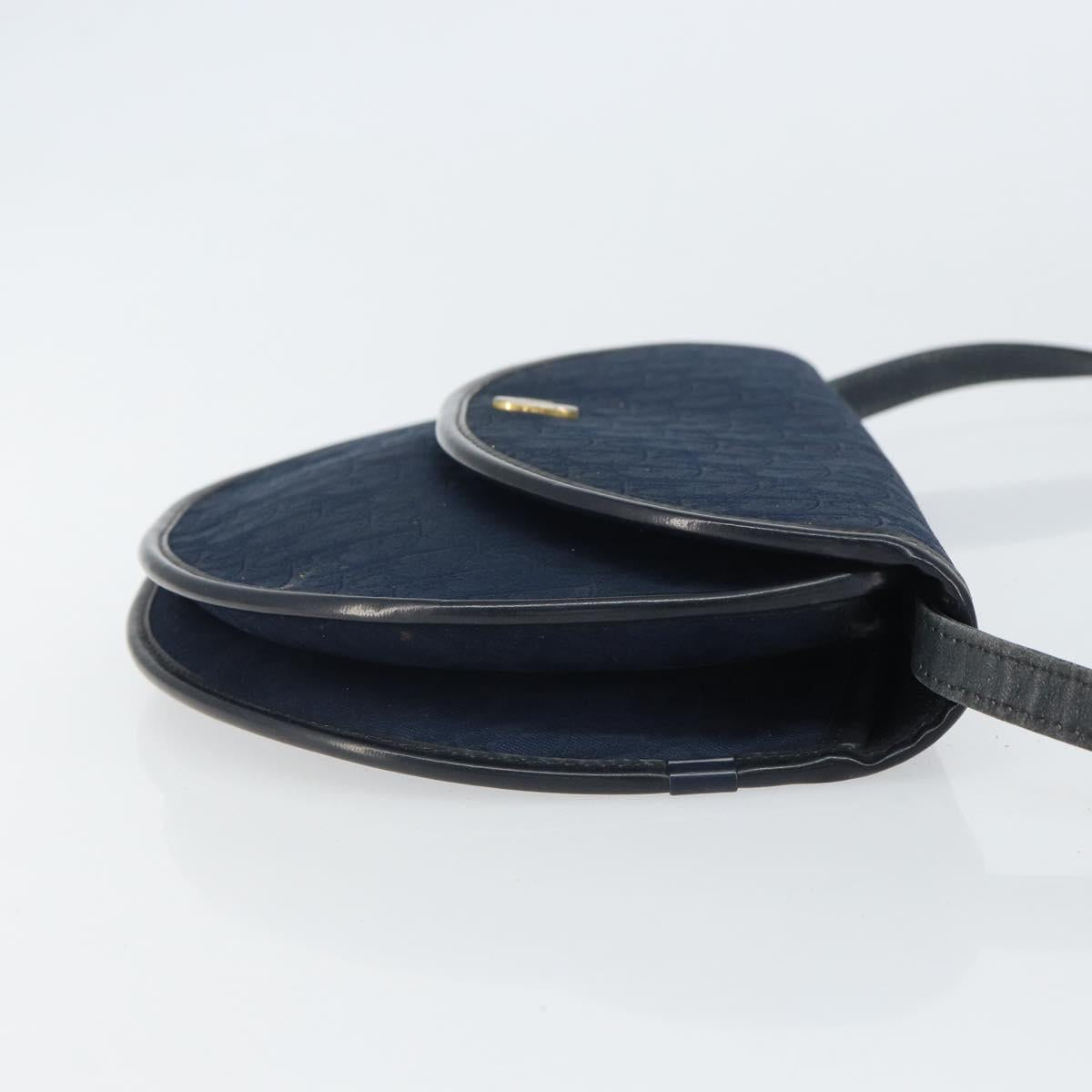 Christian Dior Trotter Canvas Shoulder Bag Navy Gold Auth 162505