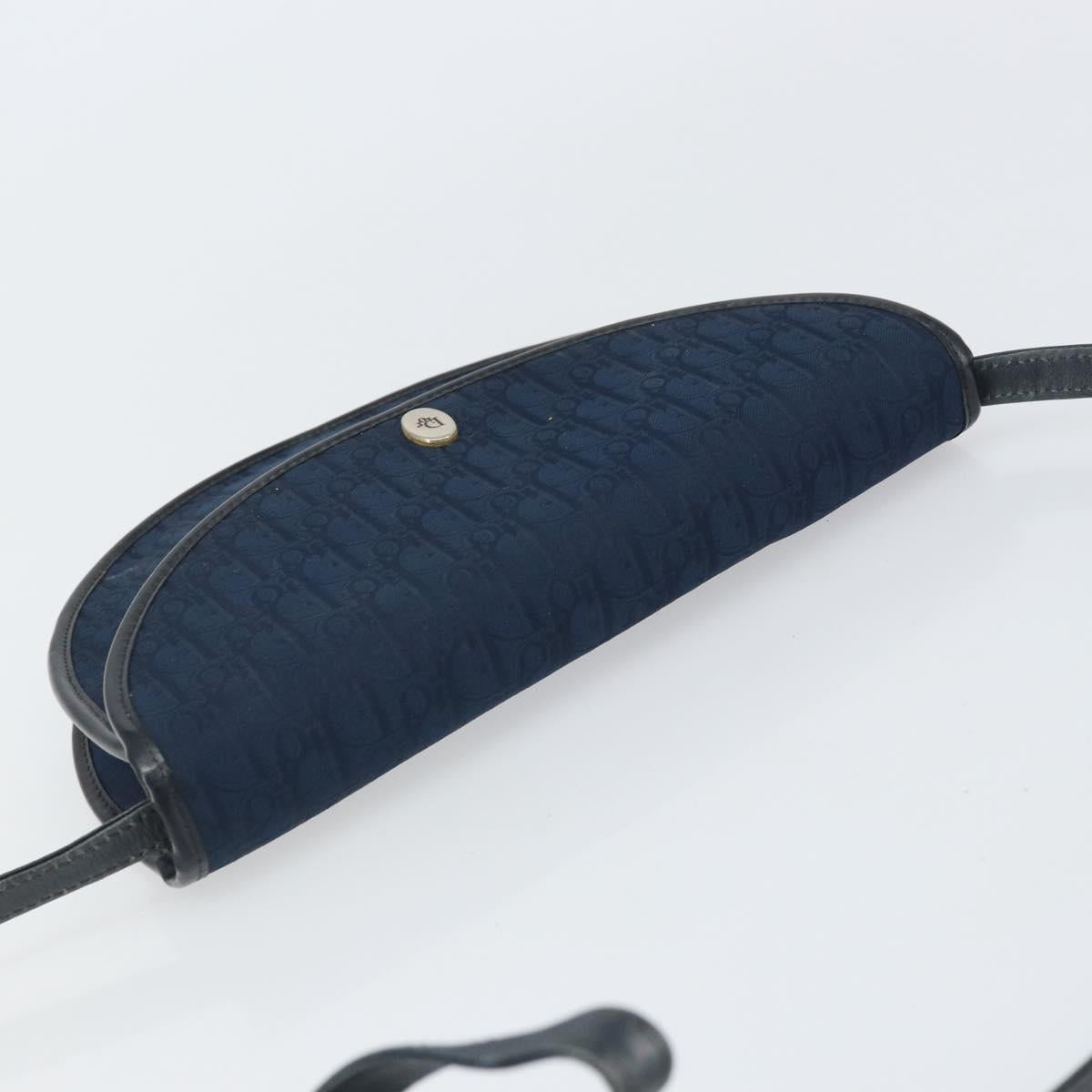 Christian Dior Trotter Canvas Shoulder Bag Navy Gold Auth 162505