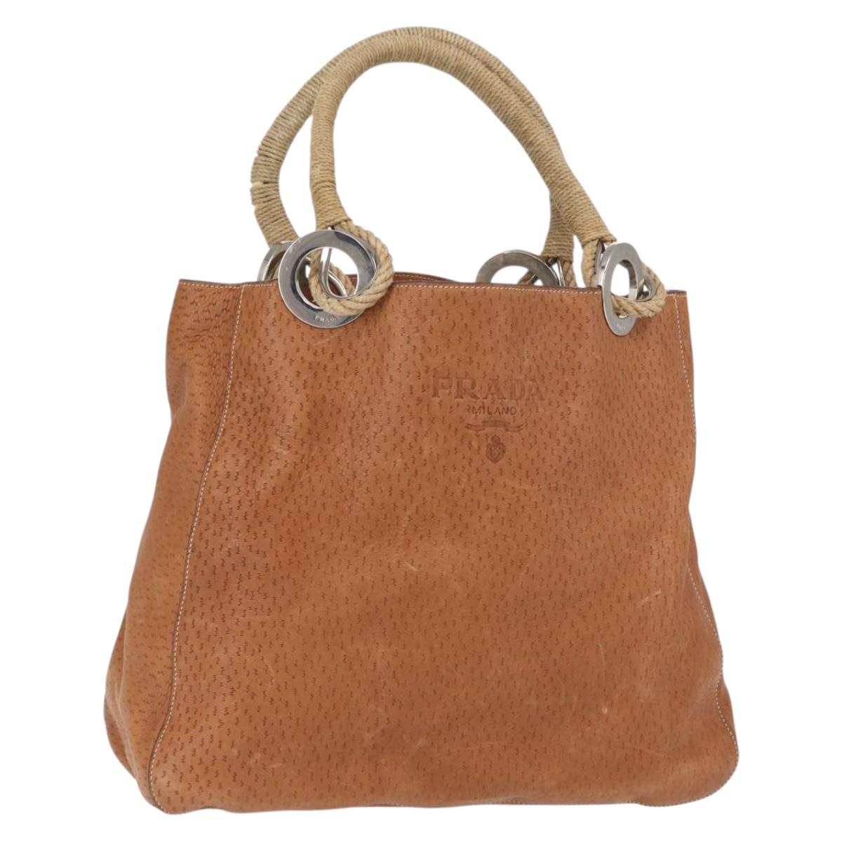 PRADA Tote Bag Leather Brown Silver Auth 162507