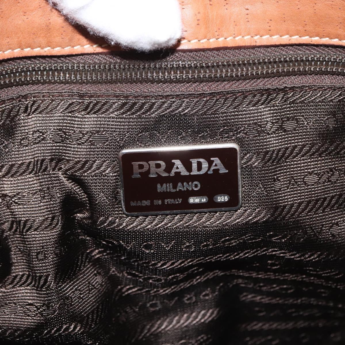PRADA Tote Bag Leather Brown Silver Auth 162507