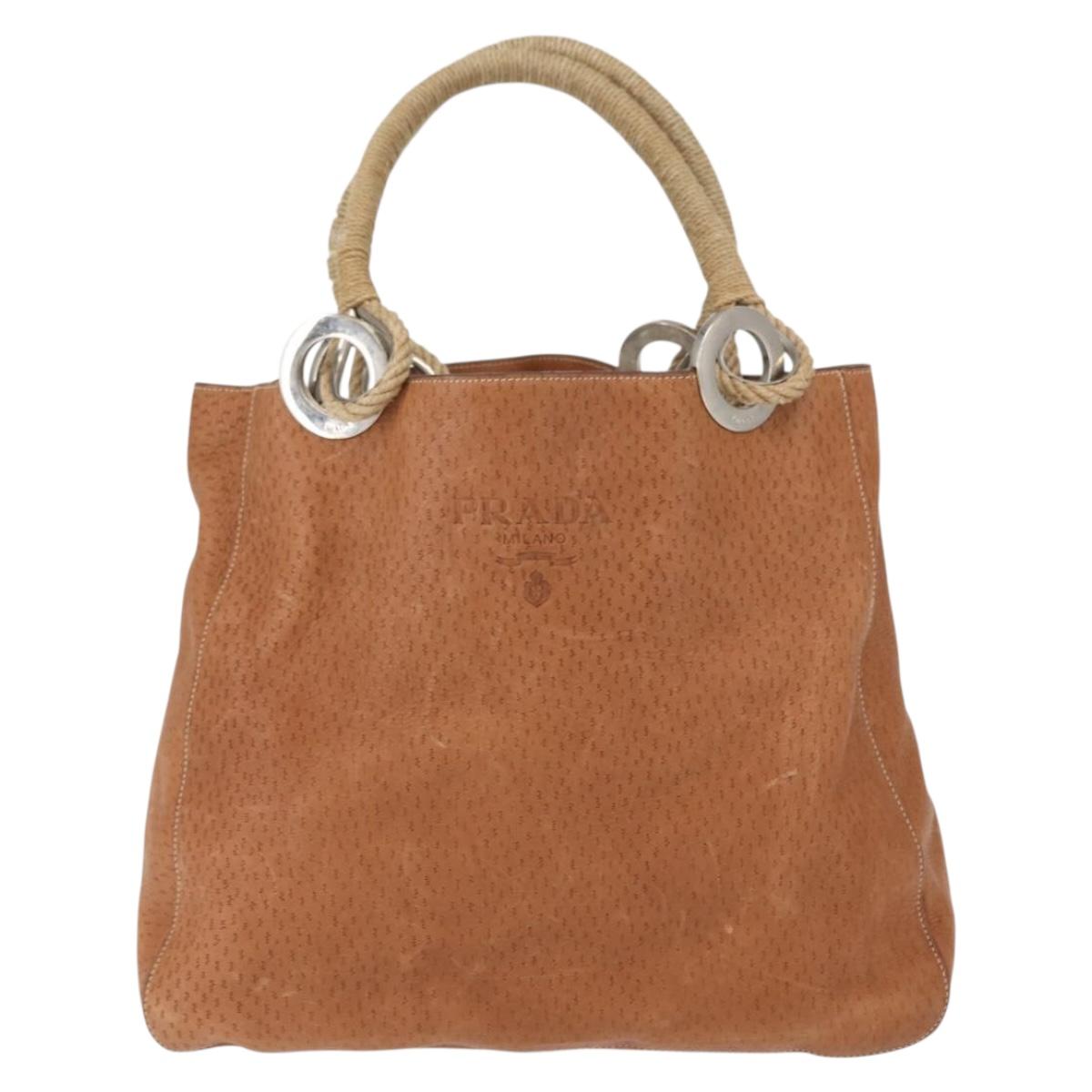 PRADA Tote Bag Leather Brown Silver Auth 162507