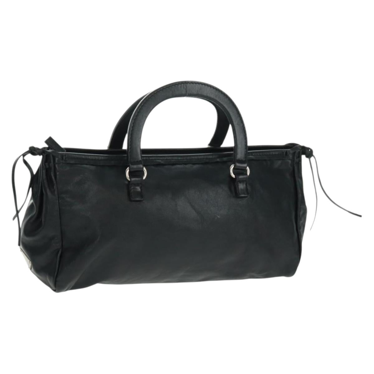 PRADA Hand Bag Leather Black Silver Auth 162511V
