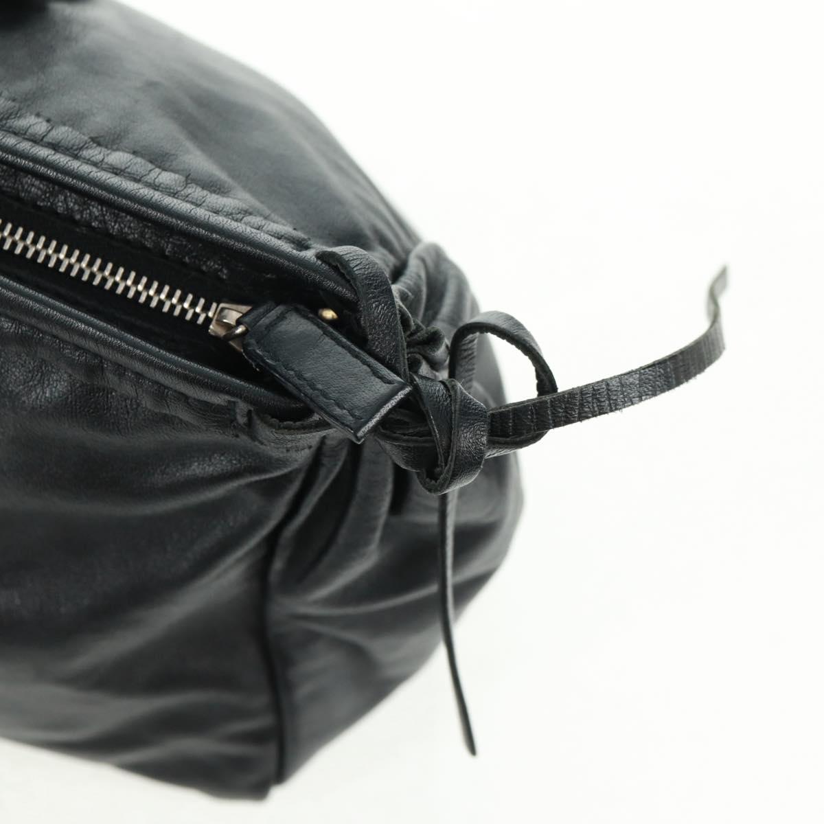 PRADA Hand Bag Leather Black Silver Auth 162511V