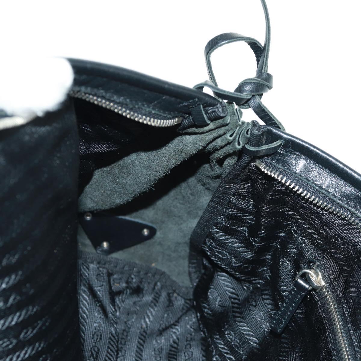 PRADA Hand Bag Leather Black Silver Auth 162511V