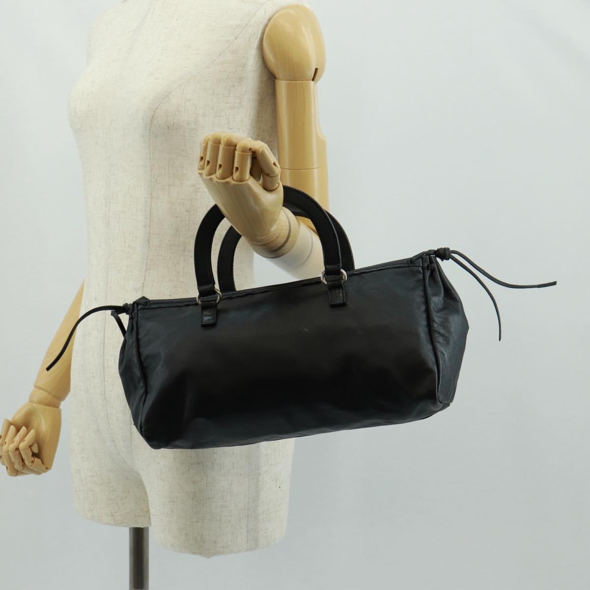 PRADA Hand Bag Leather Black Silver Auth 162511V