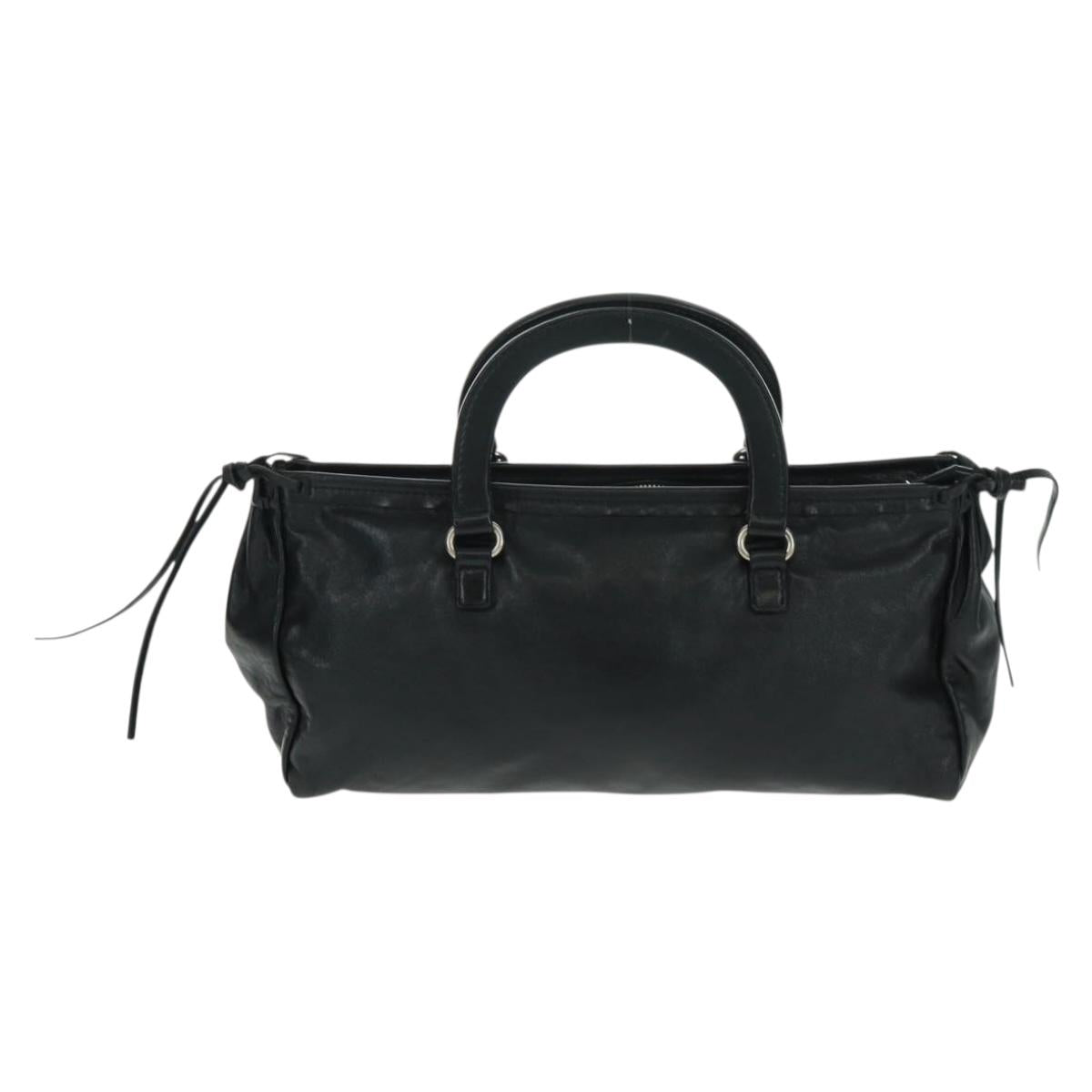 PRADA Hand Bag Leather Black Silver Auth 162511V