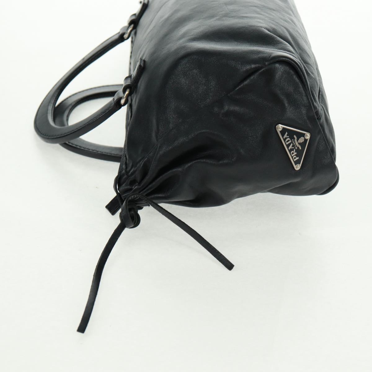 PRADA Hand Bag Leather Black Silver Auth 162511V