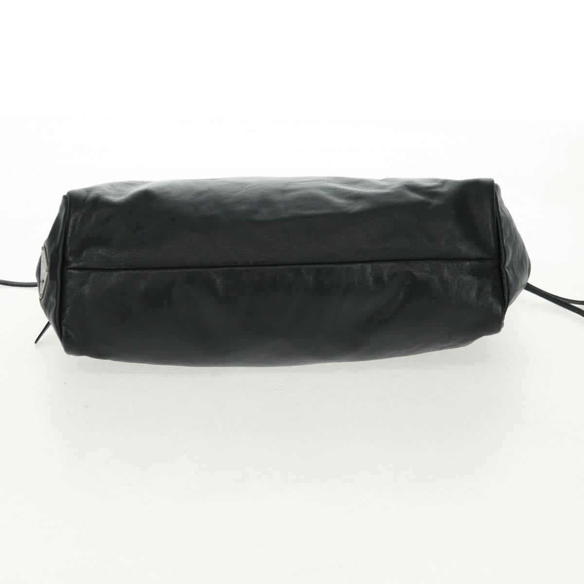 PRADA Hand Bag Leather Black Silver Auth 162511V