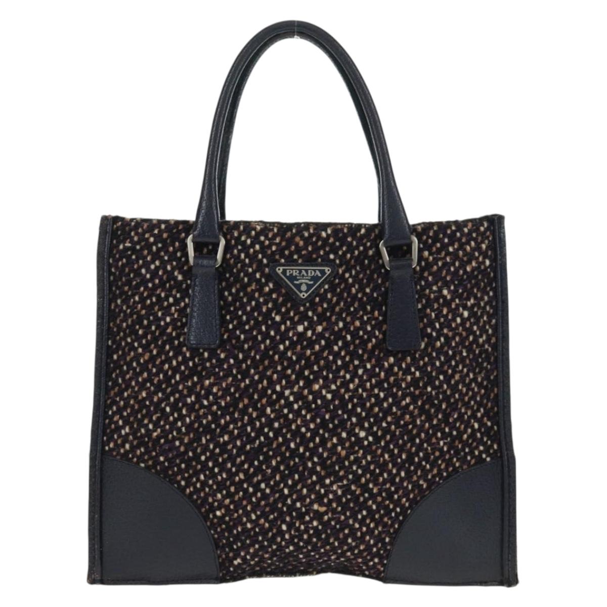 PRADA Hand Bag Wool Purple Silver Auth 162514V