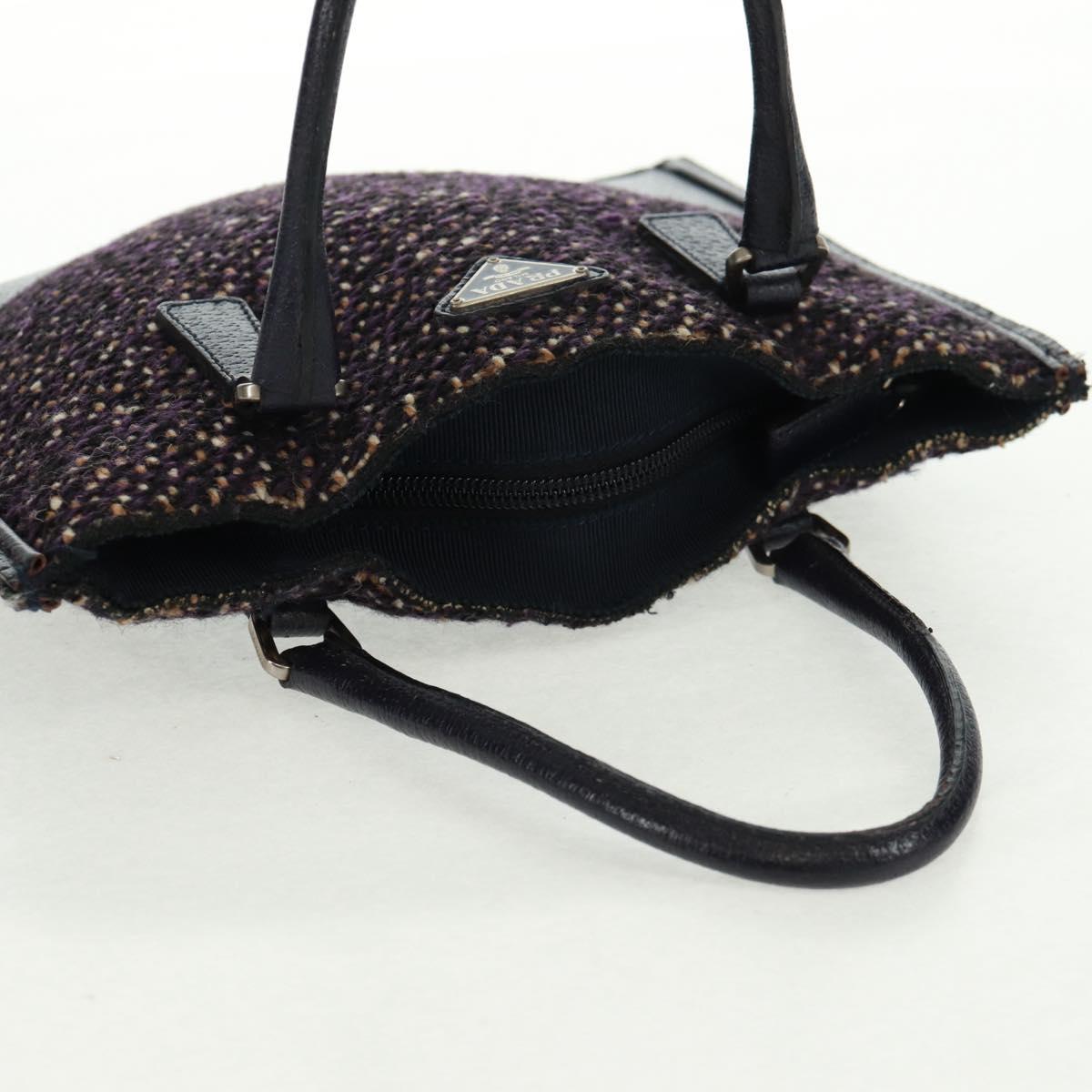 PRADA Hand Bag Wool Purple Silver Auth 162514V