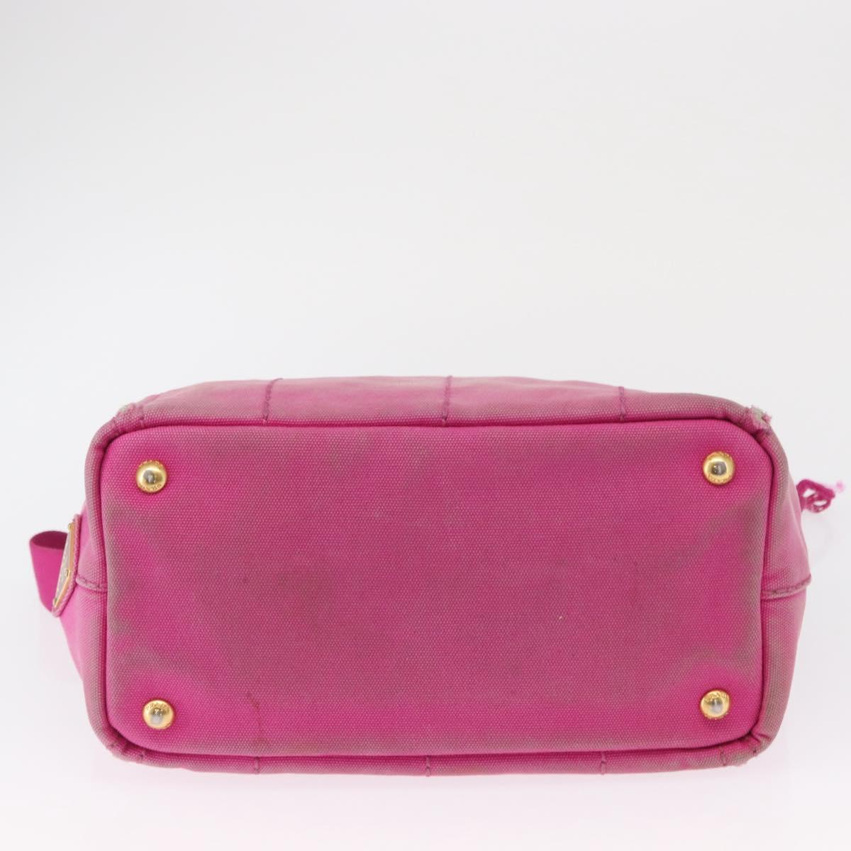 PRADA Canapa PM Hand Bag Canvas 2way Pink Gold Auth 162515