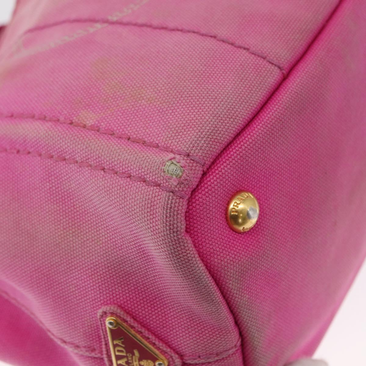 PRADA Canapa PM Hand Bag Canvas 2way Pink Gold Auth 162515