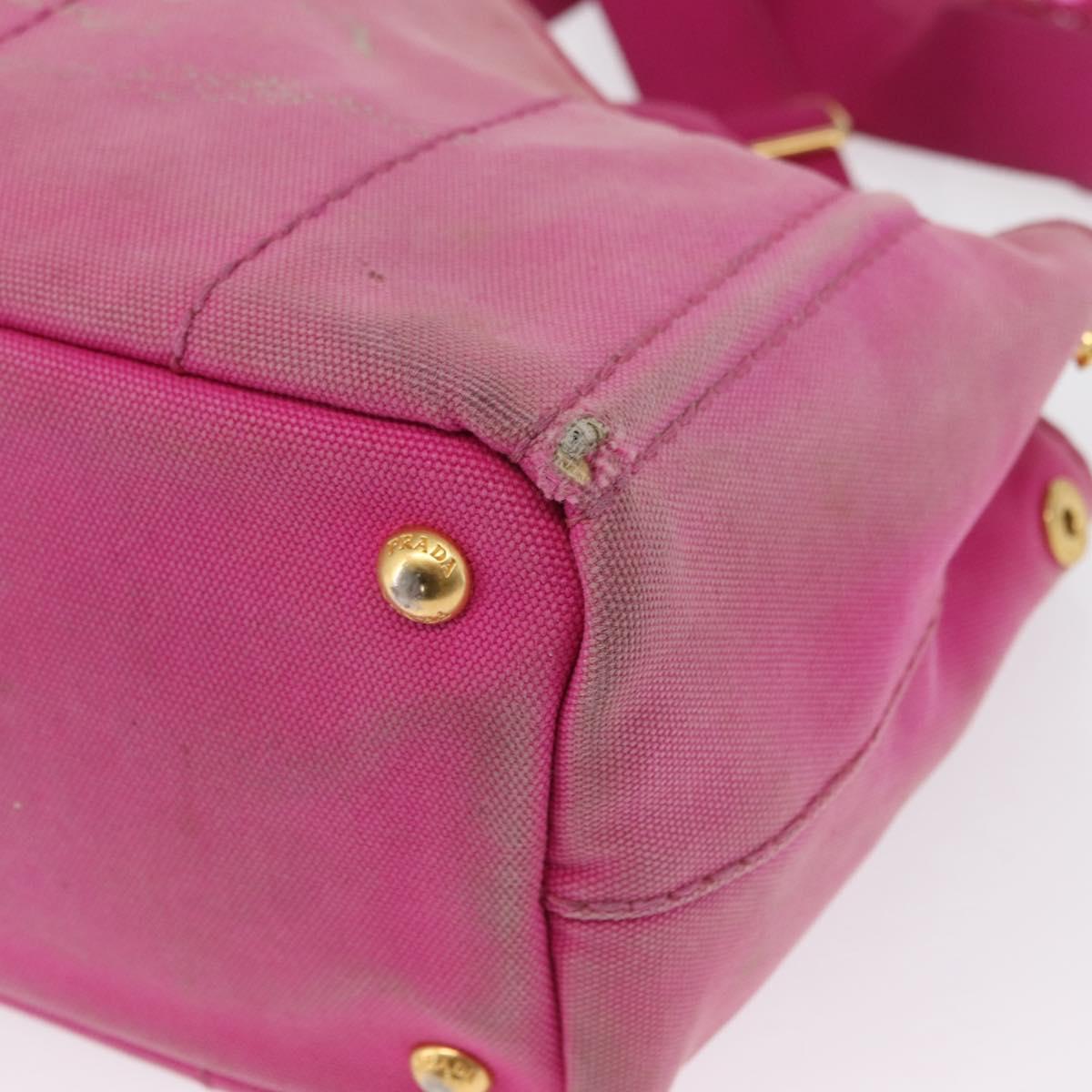 PRADA Canapa PM Hand Bag Canvas 2way Pink Gold Auth 162515